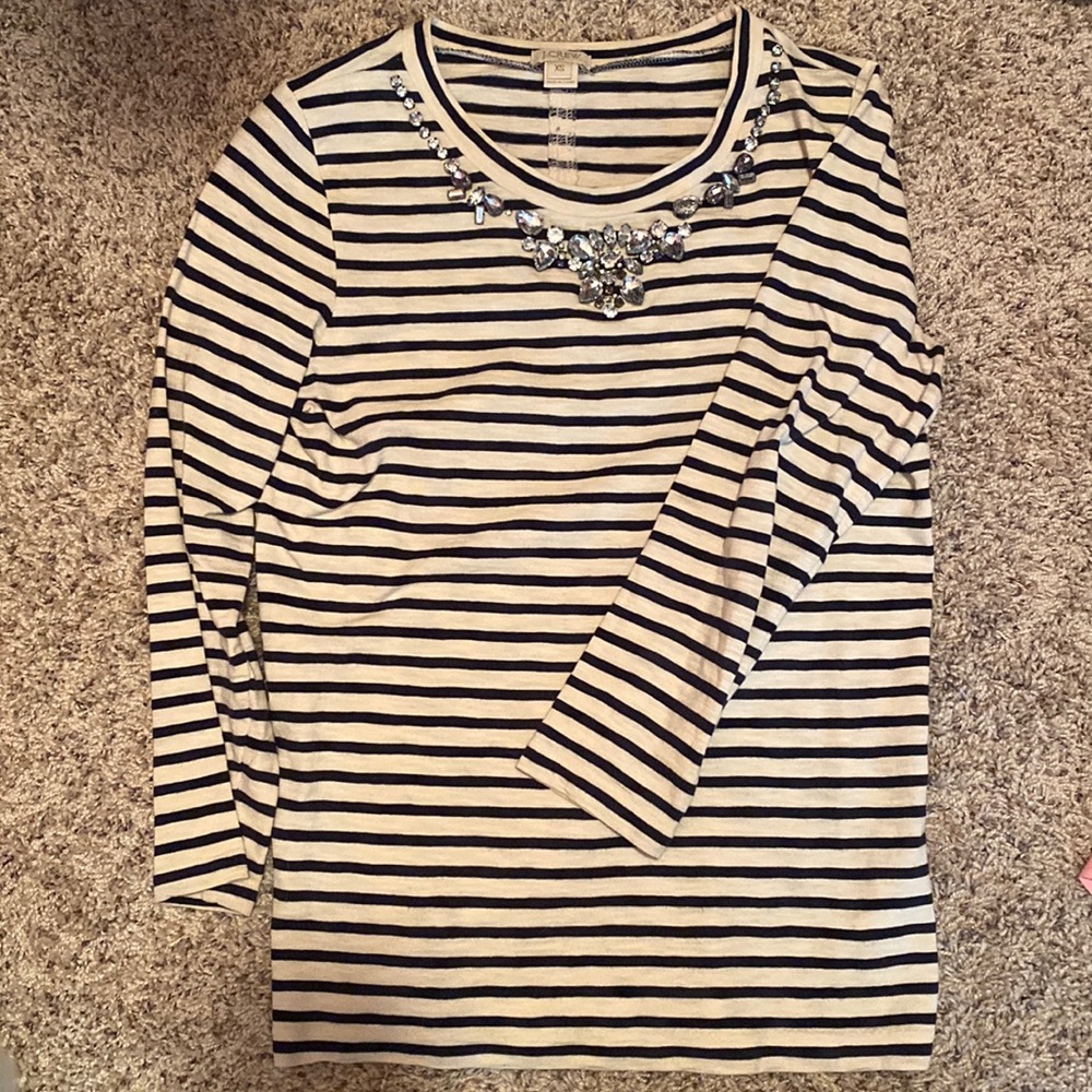 J. Crew striped bedazzled shirt